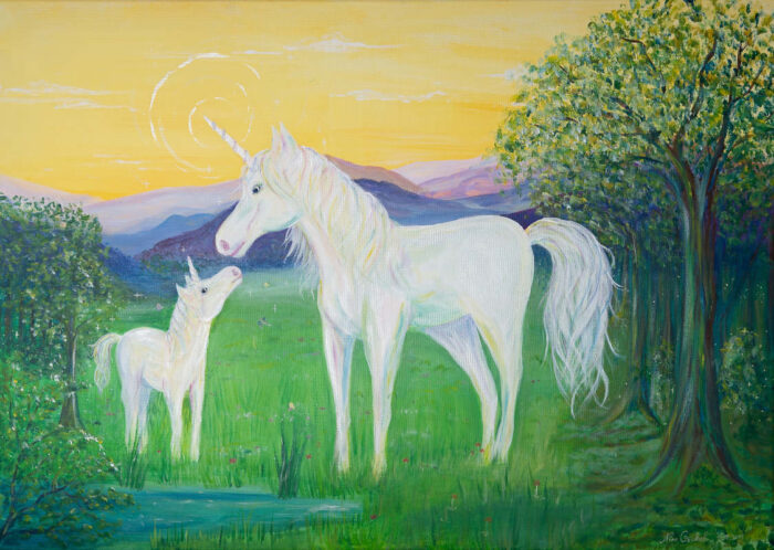 original gemaelde acryl einhorn mutter mit kind