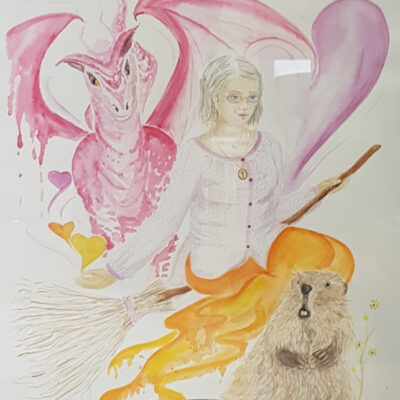 Auftragskunst 15 aquarell hexe drachin bieber seelenbild a auftrag