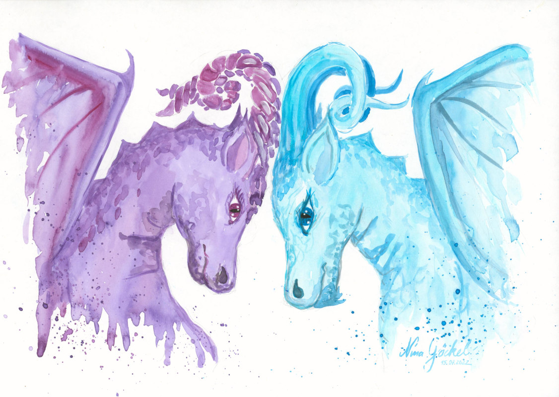 aquarell original gemaelde zwei drachen nina goeckel