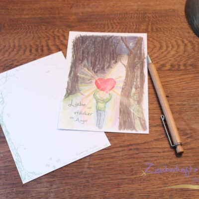 postkarte a liebe ist staerker als angst vorder und rueckseite
