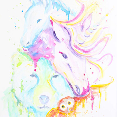 aquarell krafttiere esel einhorn baer waldkautz auftrag nina goeckel verkauft