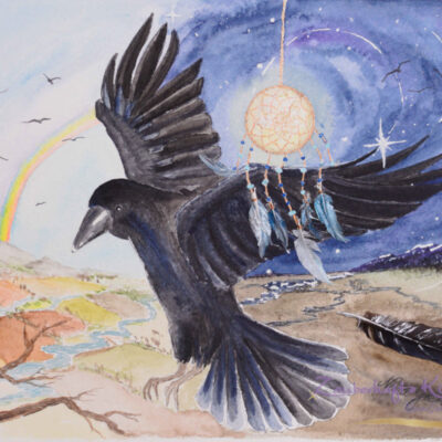 aquarell mit federn krafttier krähe krähenmond nina goeckel