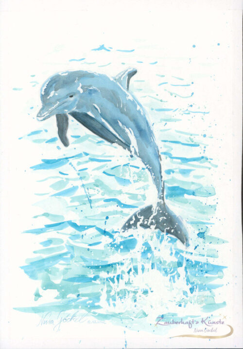 aquarell original gemaelde krafttier delfin nina goeckel zauberhafte kuenste
