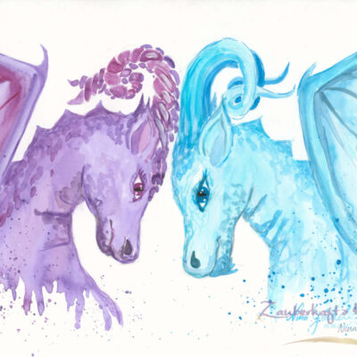 aquarell original gemaelde zwei drachen nina goeckel zauberhafte kuenste
